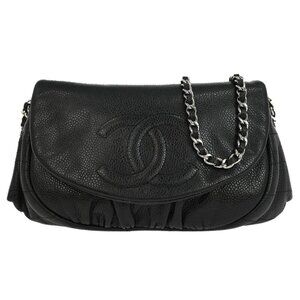 Chanel Black Calfskin Half Moon WOC Shoulder Wallet Bag